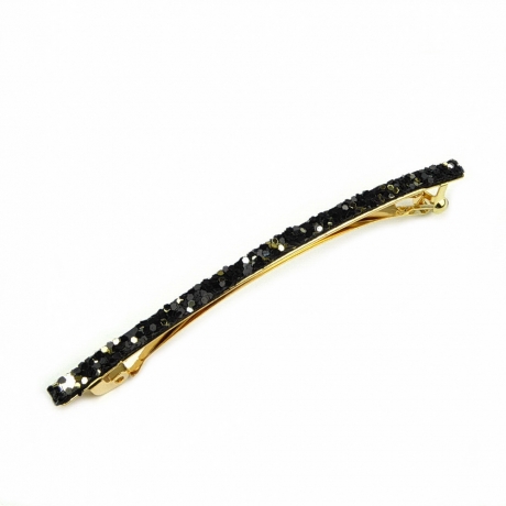 Barrette cheveux fine paillette 8cm - noir doré
