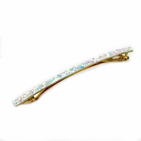 Barrette cheveux fine paillette 8cm - blanc irisé
