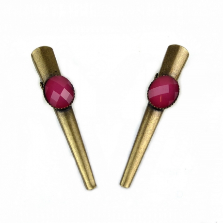 2 pinces cheveux crocodile avec perle à facettes style antique 4.5cm rose foncé