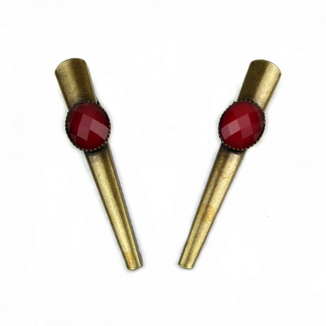 2 pinces cheveux crocodile avec perle à facettes style antique 4.5cm rouge