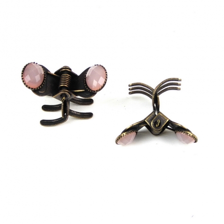 2 petites pinces cheveux crabe avec perles à facette style antique 2.3cm vieux rose
