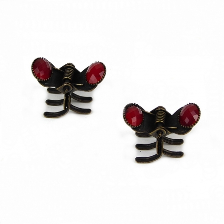 2 petites pinces cheveux crabe avec perles à facette style antique 2.3cm rouge