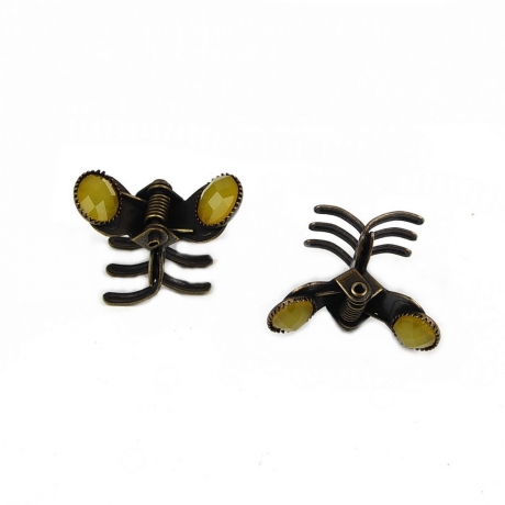 2 petites pinces cheveux crabe avec perles à facette style antique 2.3cm moutarde