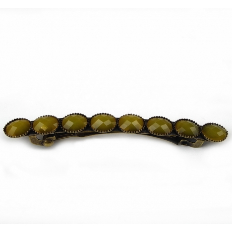 Barrette cheveux avec perles à facette style antique 7cm jaune
