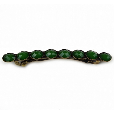 Barrette cheveux avec perles à facette style antique 7cm vert