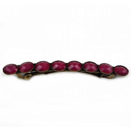 Barrette cheveux avec perles à facette style antique 7cm rose foncé