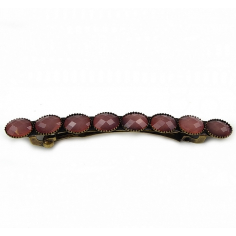 Barrette cheveux avec perles à facette style antique 7cm vieux rose