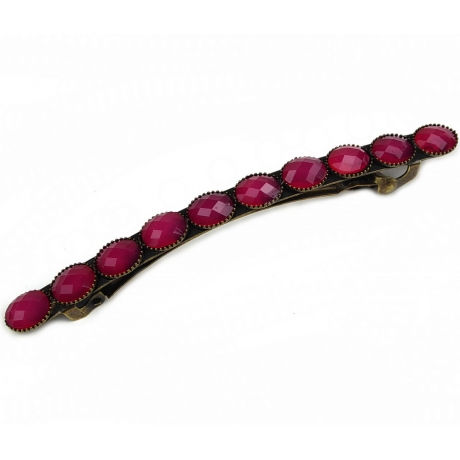 Barrette cheveux longue fine avec perles à facette style antique 9cm rose foncé