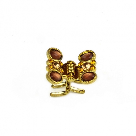 Petite pince cheveux crabe en métal doré et strass 2cmx1.7cm marron