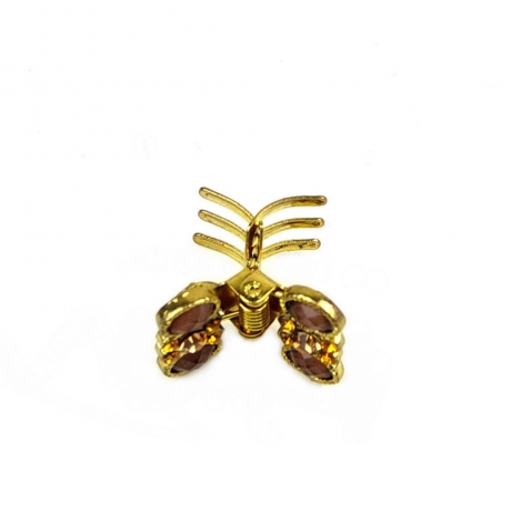 Petite pince cheveux crabe en métal doré et strass 2cmx1.7cm marron