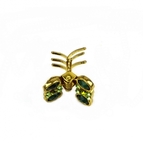 Petite pince cheveux crabe en métal doré et strass 2cmx1.7cm vert