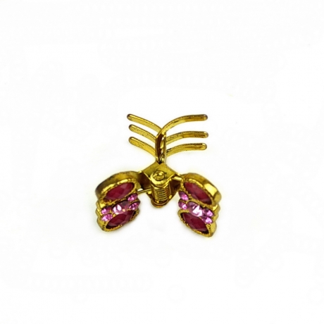 Petite pince cheveux crabe en métal doré et strass 2cmx1.7cm rose