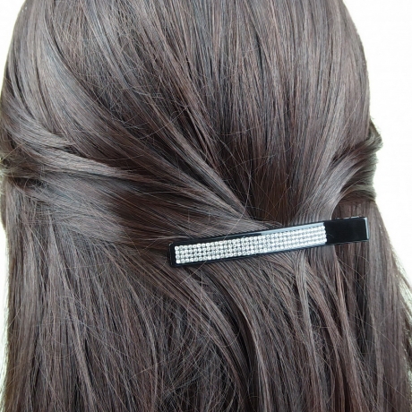 Pince cheveux crocodile longue noire avec strass 8cm