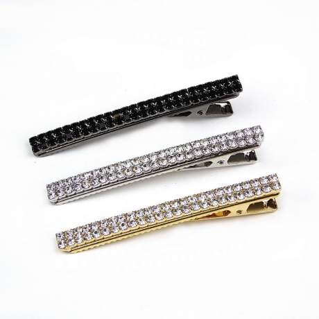Pince cheveux crocodile plat 2 rangées de strass doré 6cm