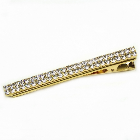 Pince cheveux crocodile plat 2 rangées de strass doré 6cm