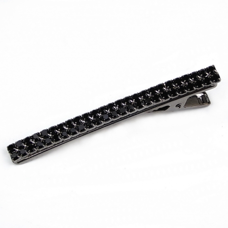 Pince cheveux crocodile plat 2 rangées de strass noir 6cm