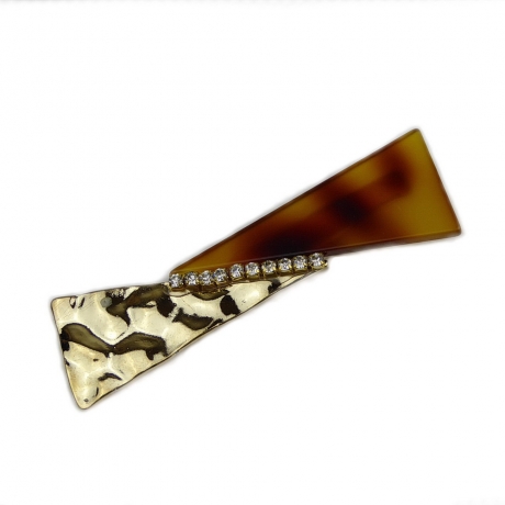 Pince cheveux crocodile en métal martelé et strass 7cm