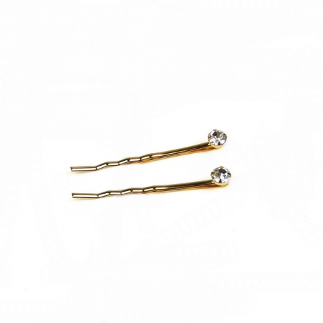2 pinces guiche fantaisie ou épingle cheveux fine doré avec strass 5cm