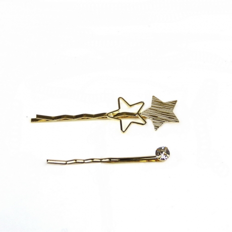 Lot de 2 pinces cheveux motif 2 étoiles doré 5cm