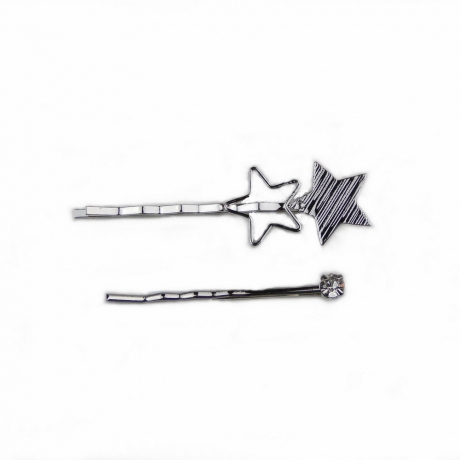 Lot de 2 pinces cheveux motif 2 étoiles argenté 5cm