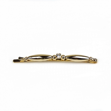 Pince barrette cheveux en métal doré et strass 6.5cm