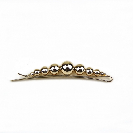 Pince cheveux, barrette cheveux avec boules en métal doré  6.5cm