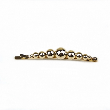 Pince cheveux, barrette cheveux avec boules en métal doré  6.5cm