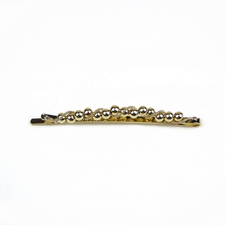 Pince cheveux lisette fine motif torsadé et perles rondes 6.5cm doré