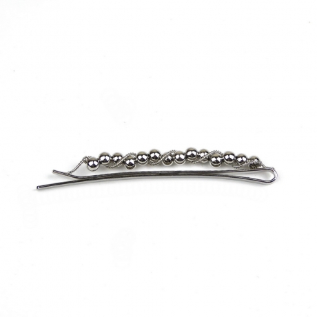 Pince cheveux lisette fine motif torsadé et perles rondes 6.5cm argenté