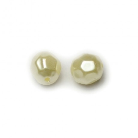 Lot de 50pcs perles à facettes nacrées acryliques 9mm ivoire