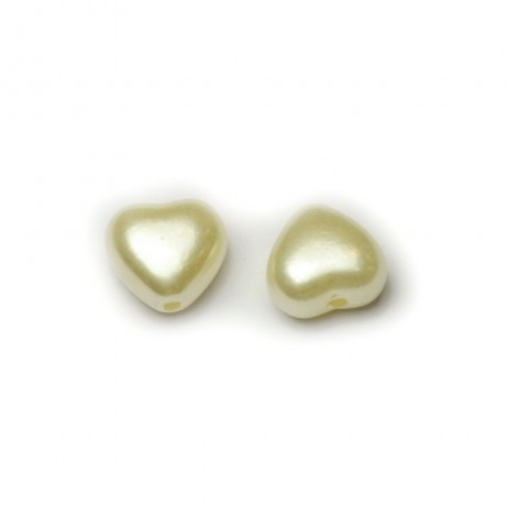 Lot de 50pcs perles coeur nacrées acryliques 10.5mm ivoire