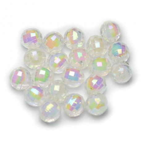 Lot de 20pcs perles facettes irisées acryliques 8mm blanc