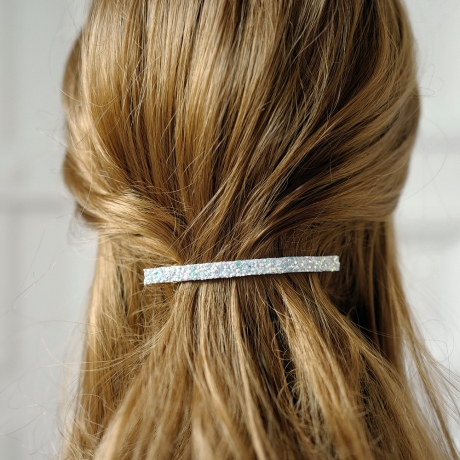 Barrette cheveux paillette 8.5cm - blanc irisé