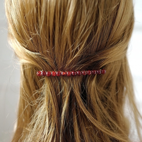 Barrette cheveux fine perles 8cm - rouge