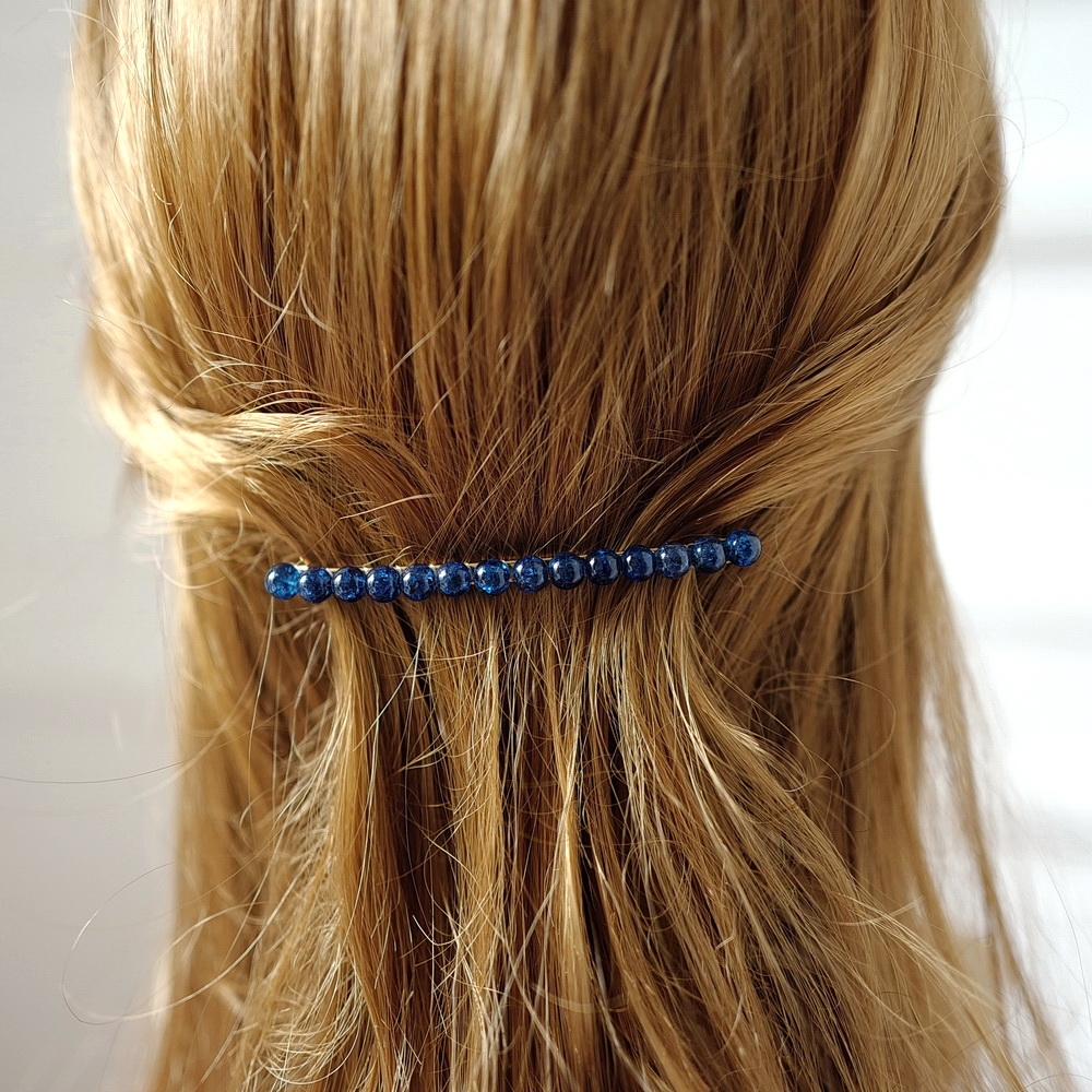Barrette cheveux fine perles 8cm - bleu Barrette cheveux fine perles 8cm - bleu