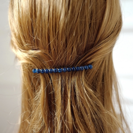 Barrette cheveux fine perles 8cm - bleu