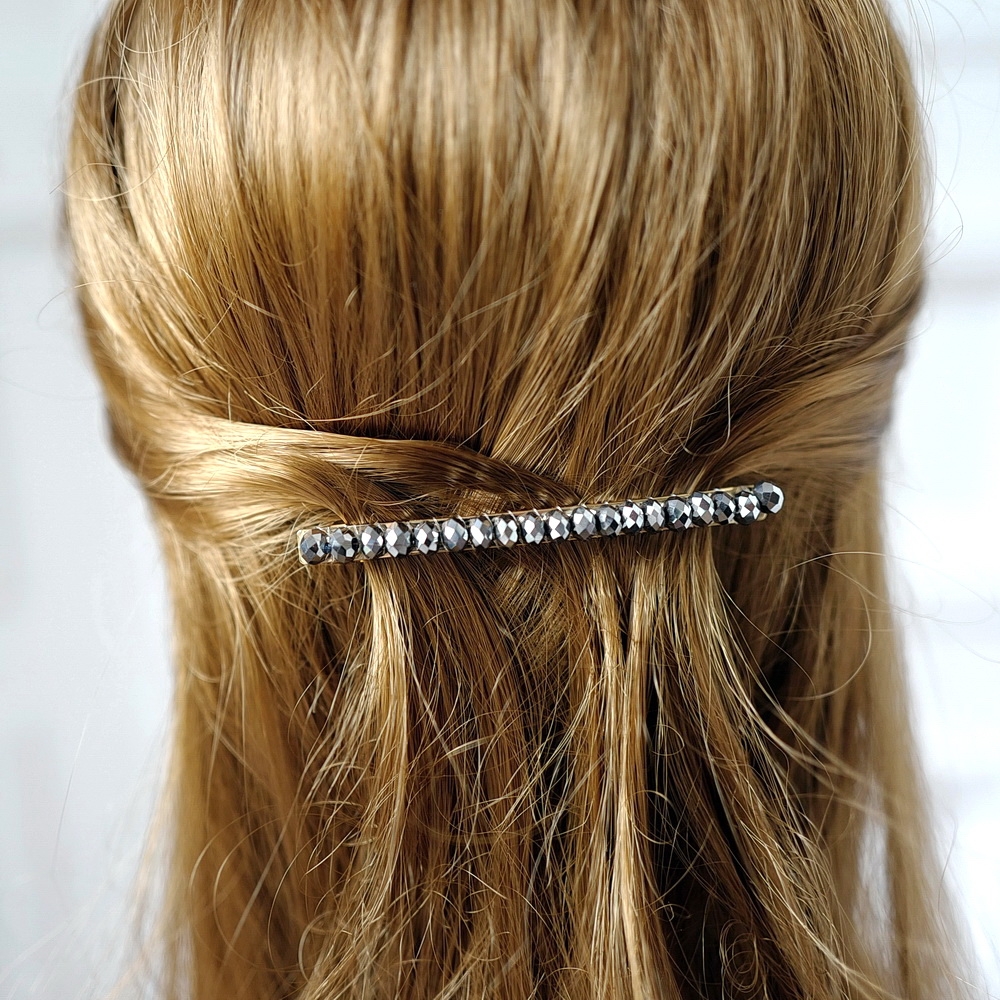 Barrette cheveux perle cristal 8.5cm - gris Barrette cheveux perle cristal 8.5cm - gris