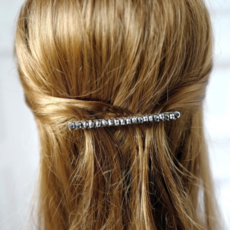 Barrette cheveux perle cristal 8.5cm - gris