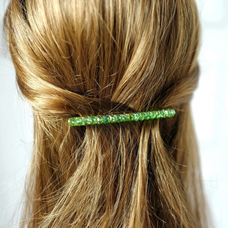 Barrette cheveux perle cristal 8.5cm - vert