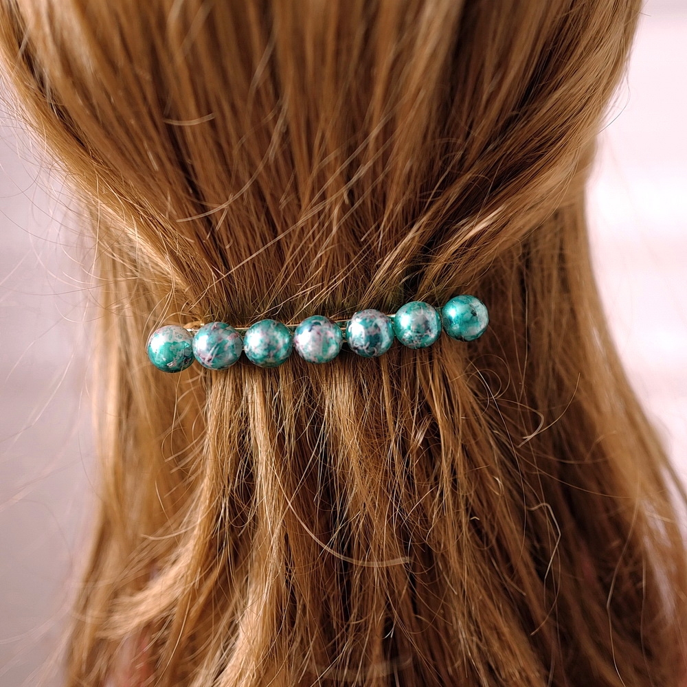 Barrette cheveux perle 8.5cm - turquoise Barrette cheveux perle 8.5cm - turquoise