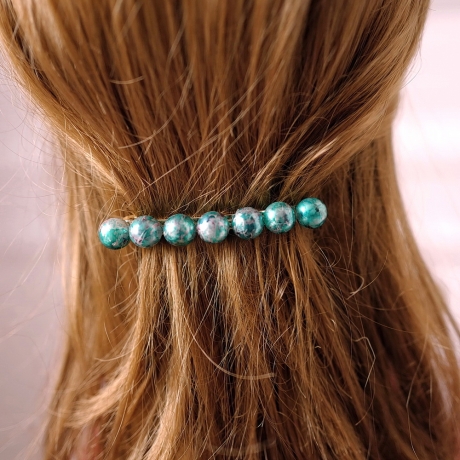 Barrette cheveux perle 8.5cm - turquoise