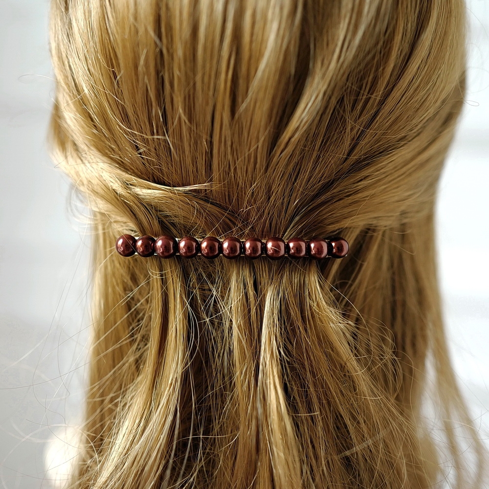 Barrette cheveux perle 8.5cm - marron Barrette cheveux perle 8.5cm - marron