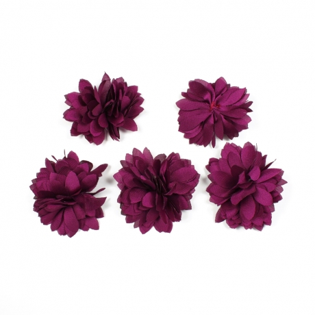 Lot de 5 petites fleurs en tissu satin - lie de vin