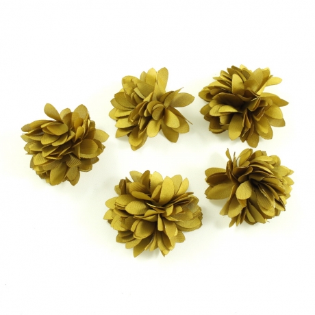 Lot de 5 petites fleurs en tissu satiné - moutarde