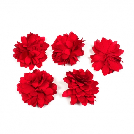 Lot de 5 petites fleurs en tissu satin - rouge