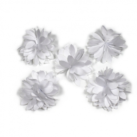 Lot de 5 petites fleurs en tissu satin - blanc pur