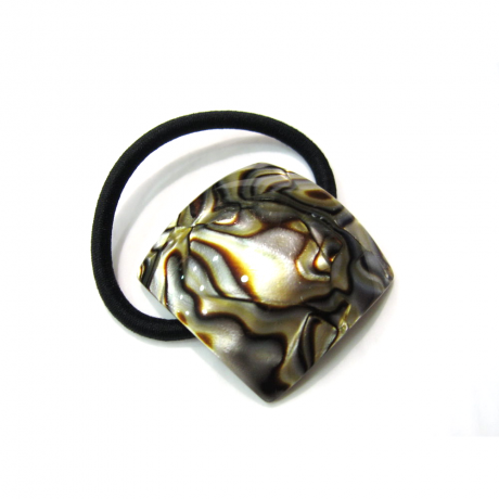 Elastique fait main motif carré arrondi onyx, accessoire cheveux