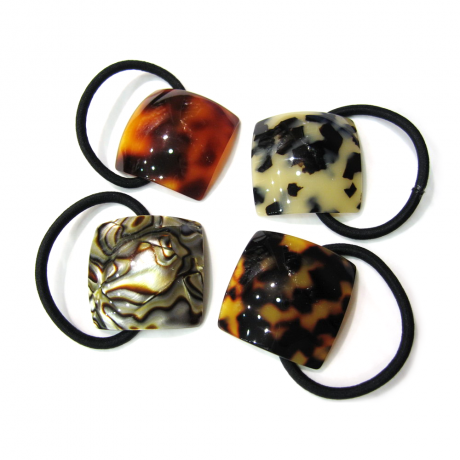 Elastique fait main motif carré arrondi onyx, accessoire cheveux