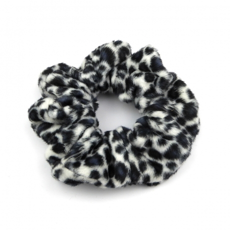 Gros chouchou cheveux motif léopard 11cm - gris