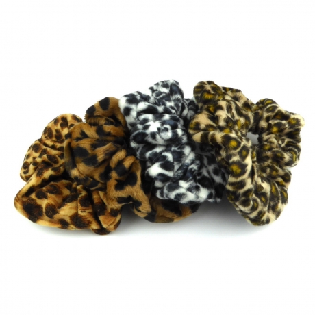 Gros chouchou cheveux motif léopard 11cm - gris